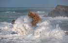 Spain, Liencres. Ocean waves and sea stack formations. Art Print